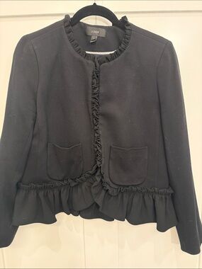 J. Crew Black Ruffle-Trim Peplum Blazer